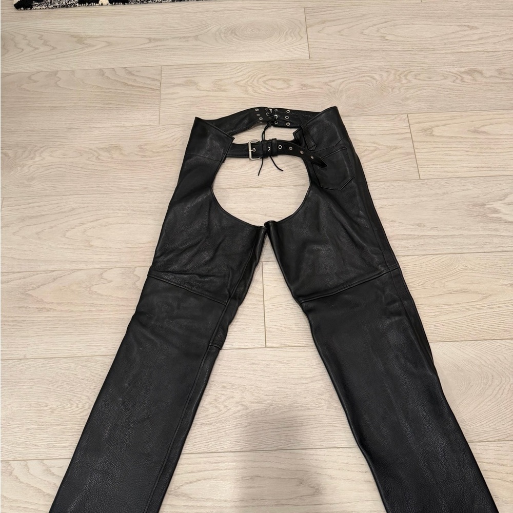 Unik Black Leather Motorcycle Chaps